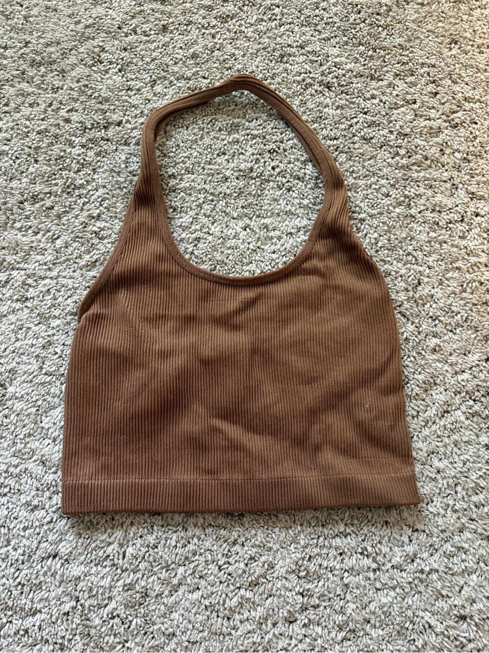 Cotton On Ribbed Halter Crop Top in Warm Brown